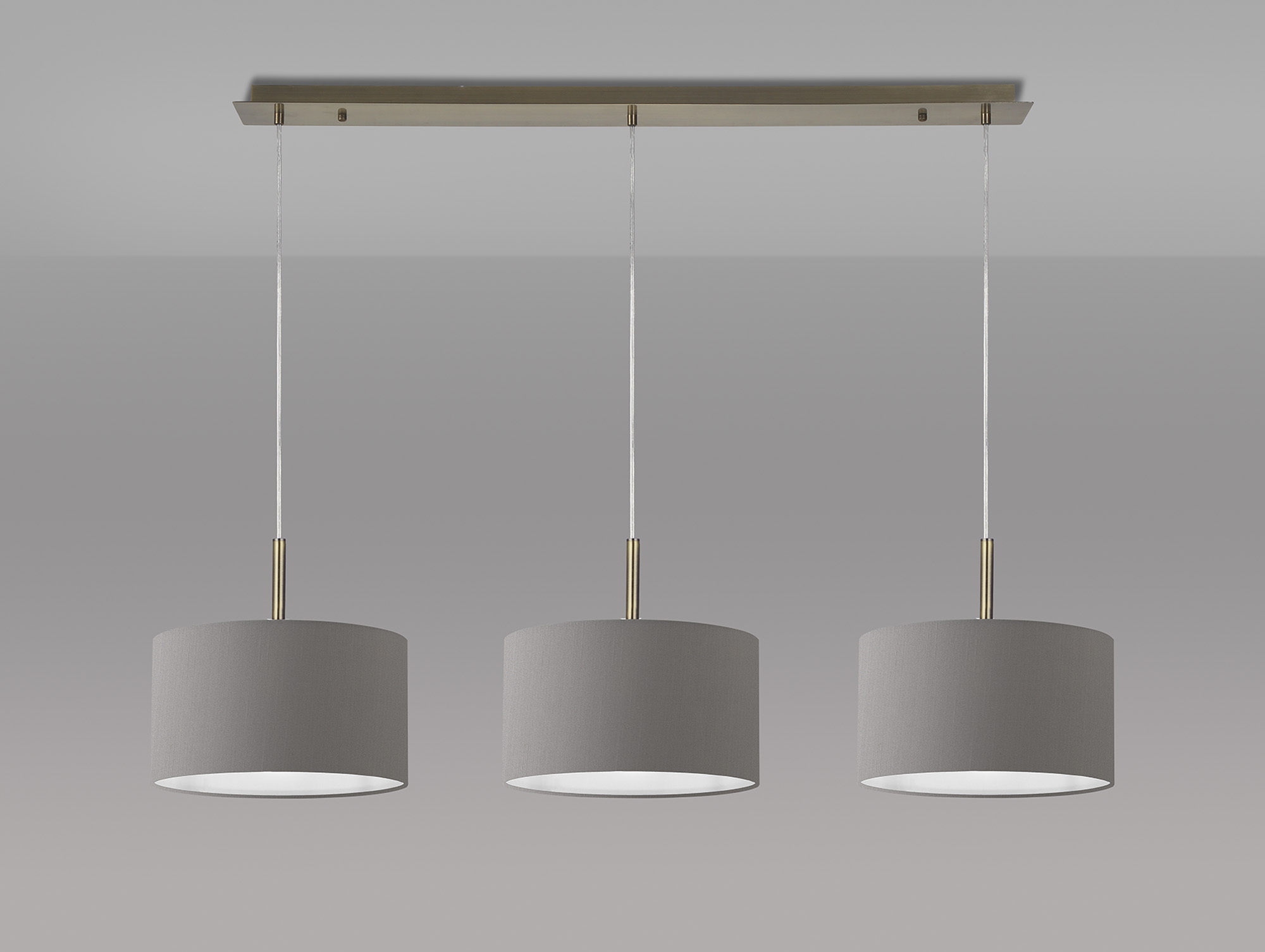 Baymont 30cm Shade 3 Light Pendant Antique Brass, Grey DK0576  Deco Baymont AB GR